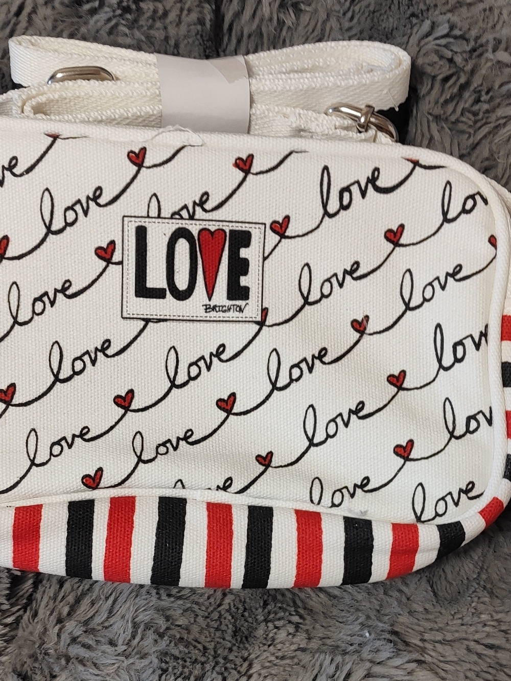Brighton White 'Love' Canvas Crossbody Bag with Red & Black Accents New With Tag